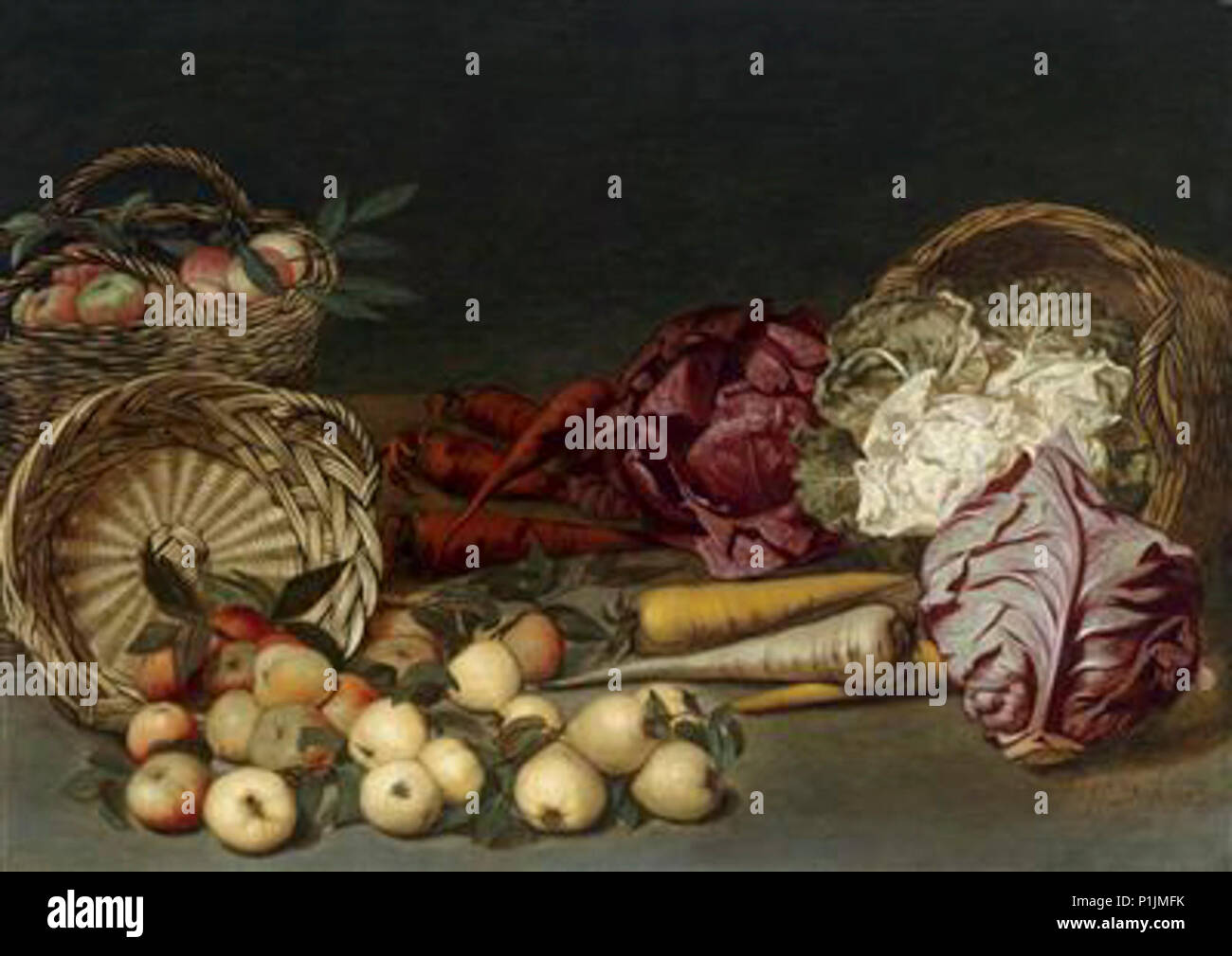 Die anderen Jan Van Kessel - ein Stillleben mit Kohl 2C 2C Pastinaken Karotten und Äpfel Stockfoto