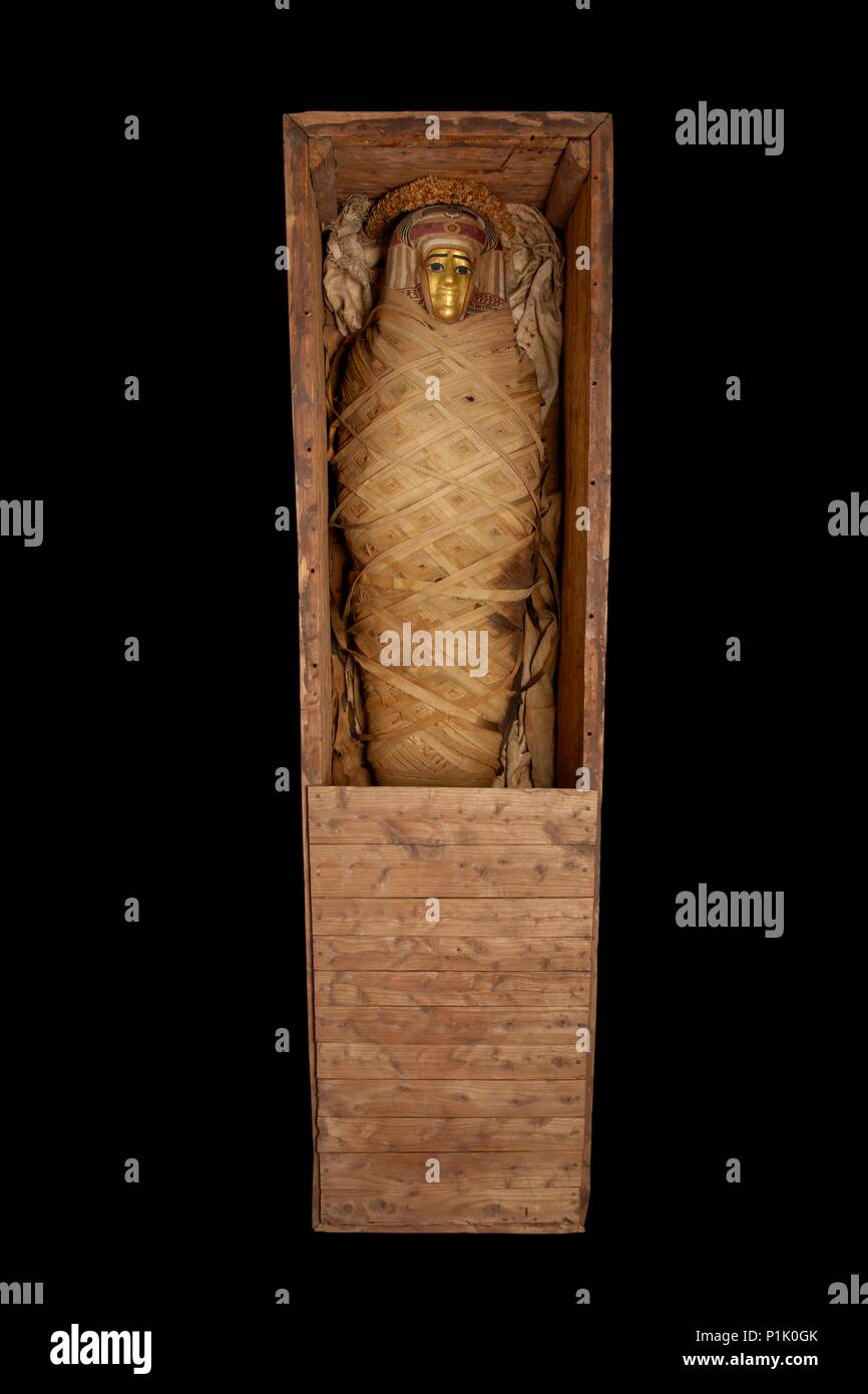 Die ptolemäische Sarg, Mami mit vergoldeten Maske und floralen