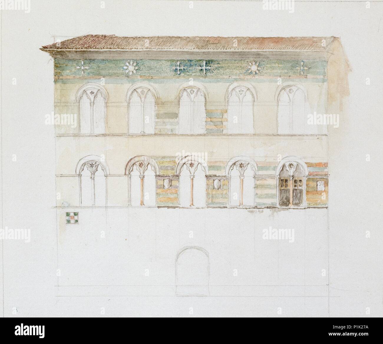 Der Palazzo Gambacorti, Pisa, 27. - 30. April 1872. Artist: John Ruskin. Stockfoto