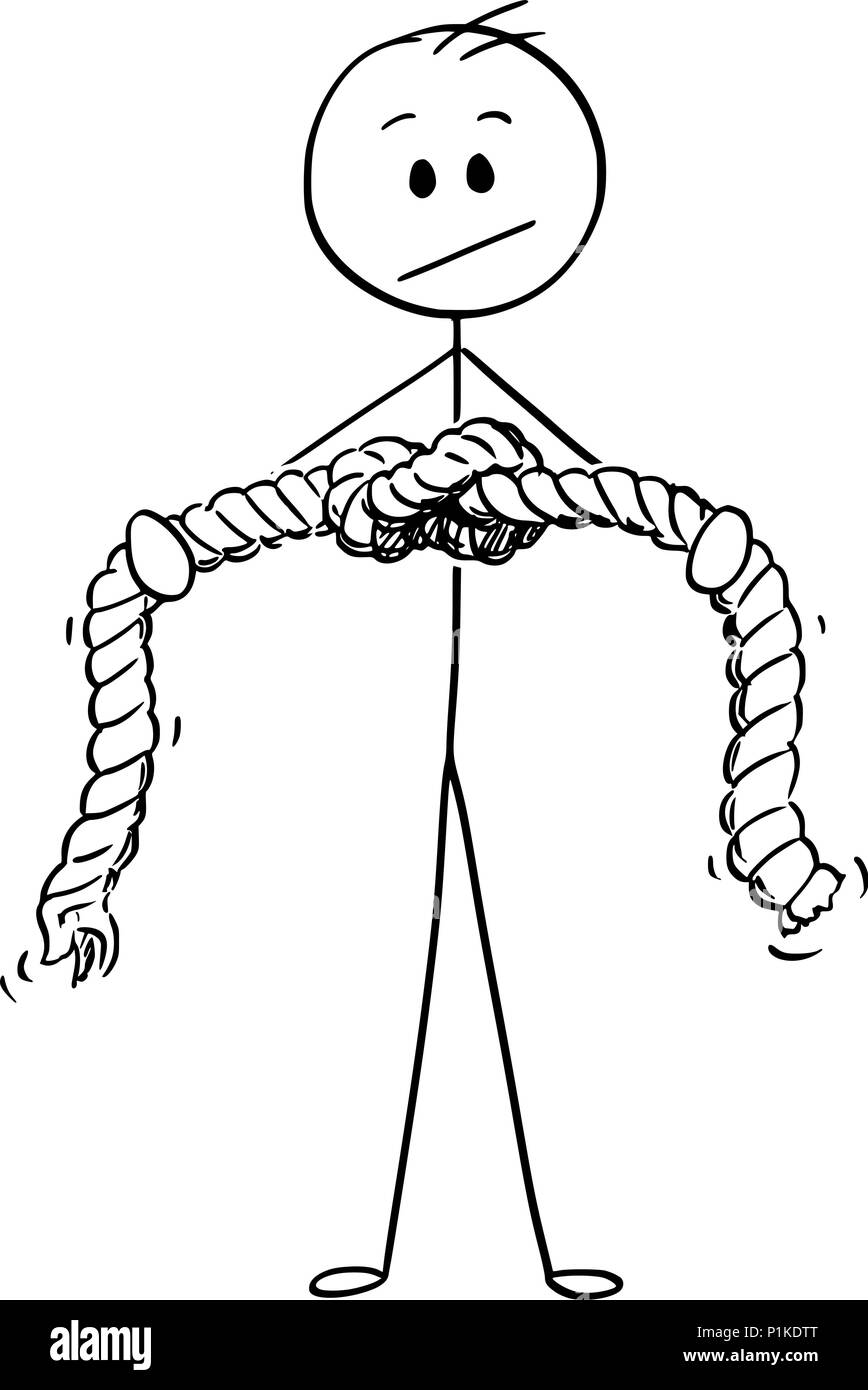 Cartoon von Mann oder Geschäftsmann Holding Seil mit Knoten Stock Vektor