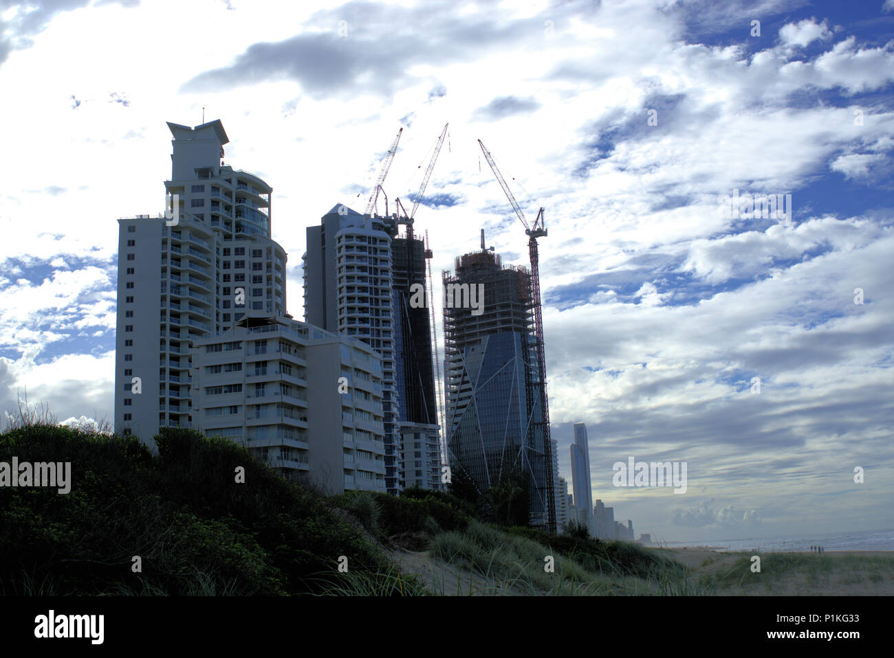 Bau in vollem Gange auf Wohnhäuser im Gold Coast Beach in Australien Stockfoto