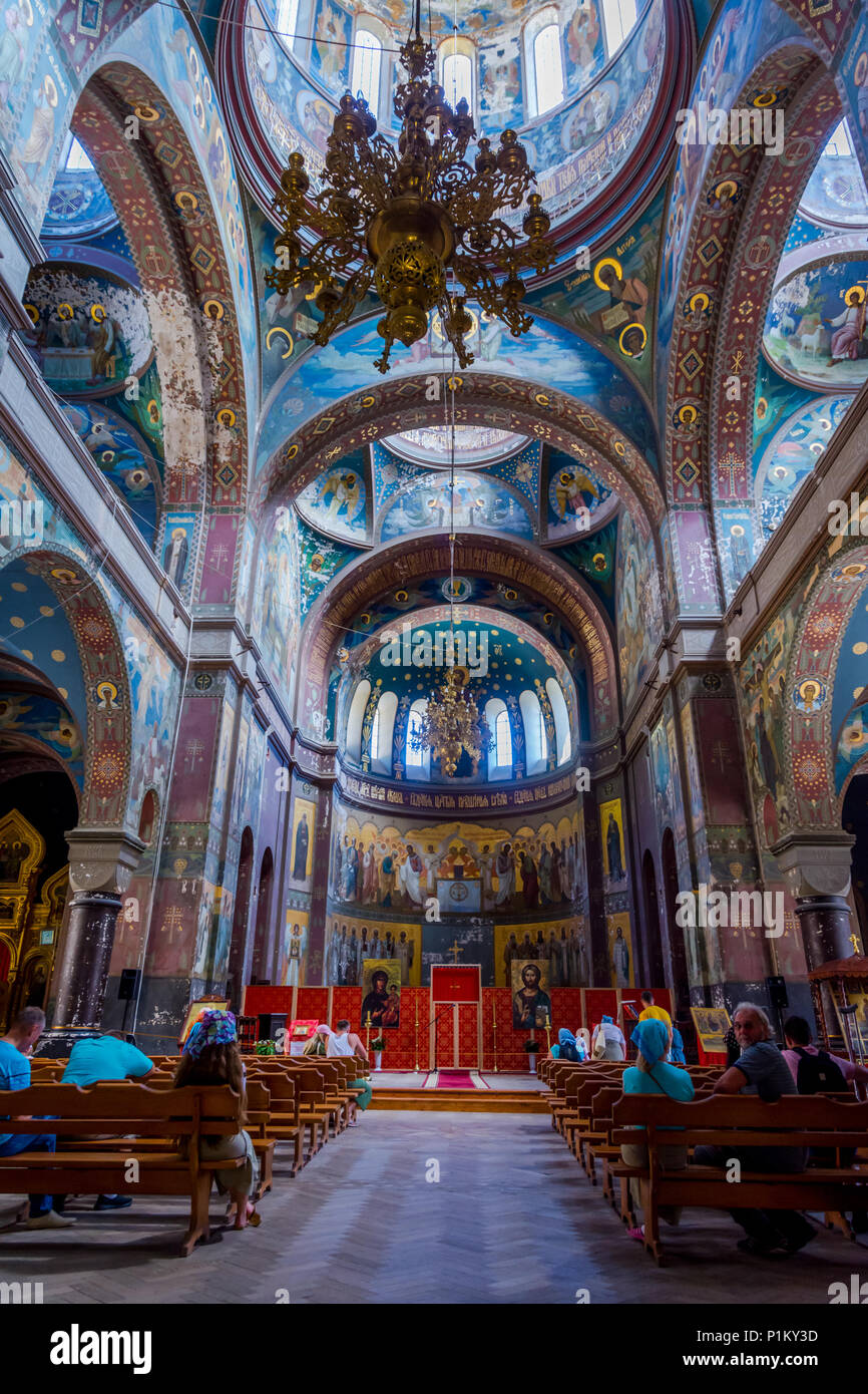 Neue Athos, Abchasien/Georgien - Sep 2, 2017: schöne Einrichtung und dunklen gemalten Fresken von Nowy Afon orthodoxe Kloster, Abchasien Stockfoto