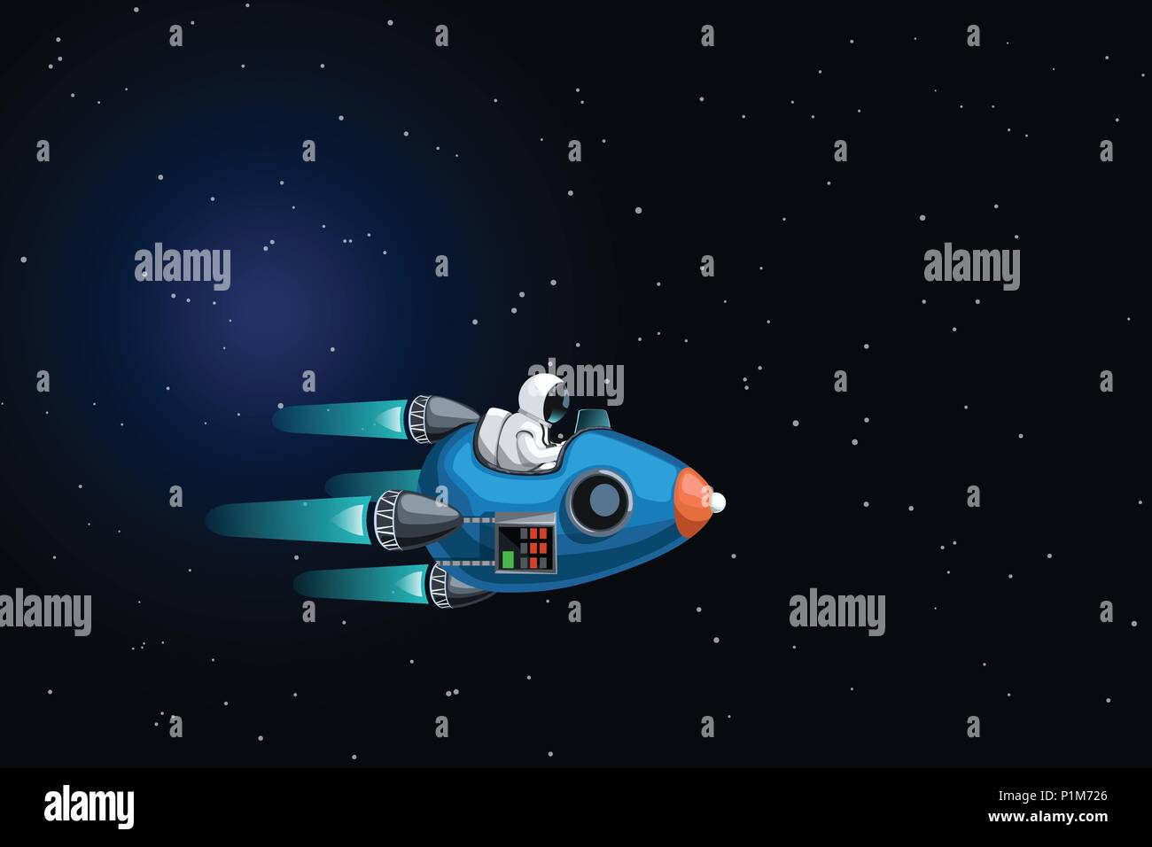 Abbildung: cartoon Astronauten fliegen auf Cabrio Raumschiff in den Weltraum Stock Vektor