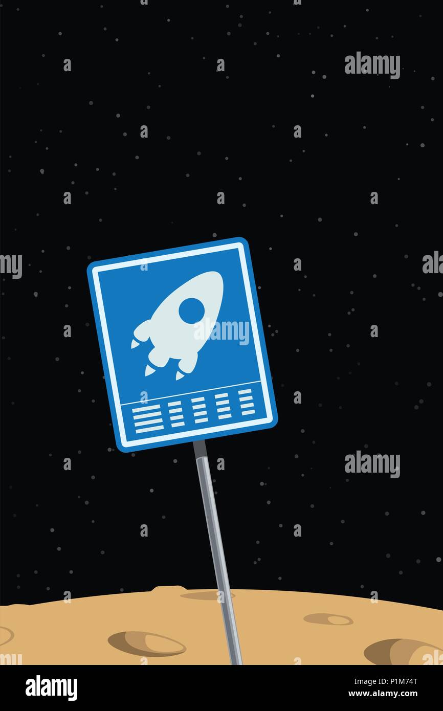 Abbildung: cartoon Raumschiff Zeichen auf dem Planeten im Weltraum Stock Vektor