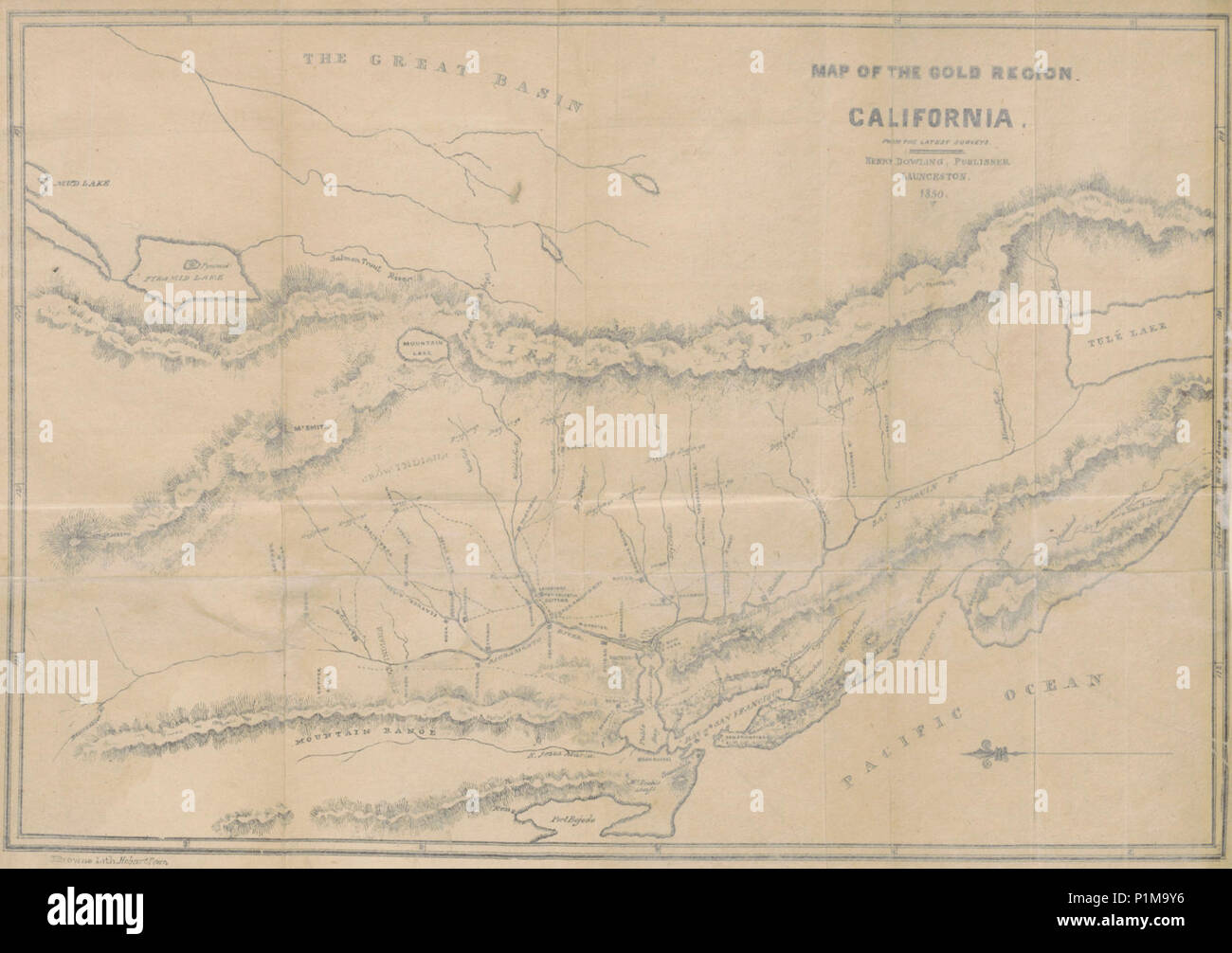 (1850)-KARTE VON DER CALIFORNIA GOLD REGION Stockfoto