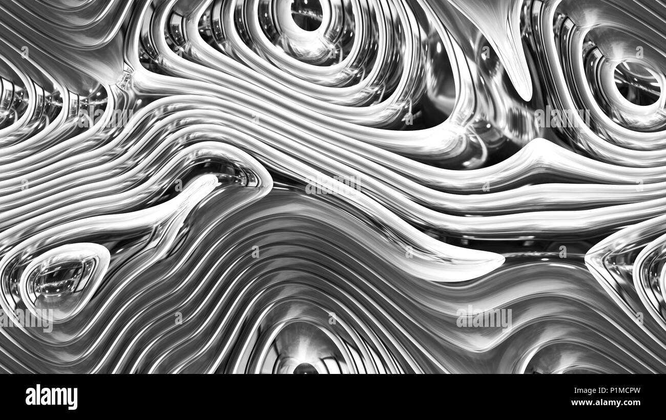 Abstrakte Kurven - Silber parametrische geschwungenen Linien und Formen 4 k nahtlose Hintergrund - 3D-Rendering Stockfoto