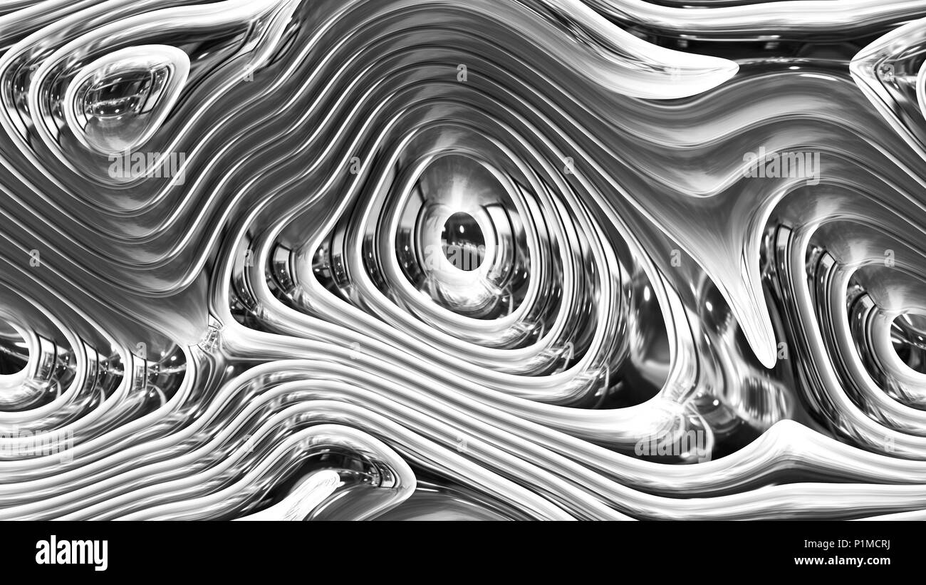 Abstrakte Kurven - Silber parametrische geschwungenen Linien und Formen 4 k nahtlose Hintergrund - 3D-Rendering Stockfoto