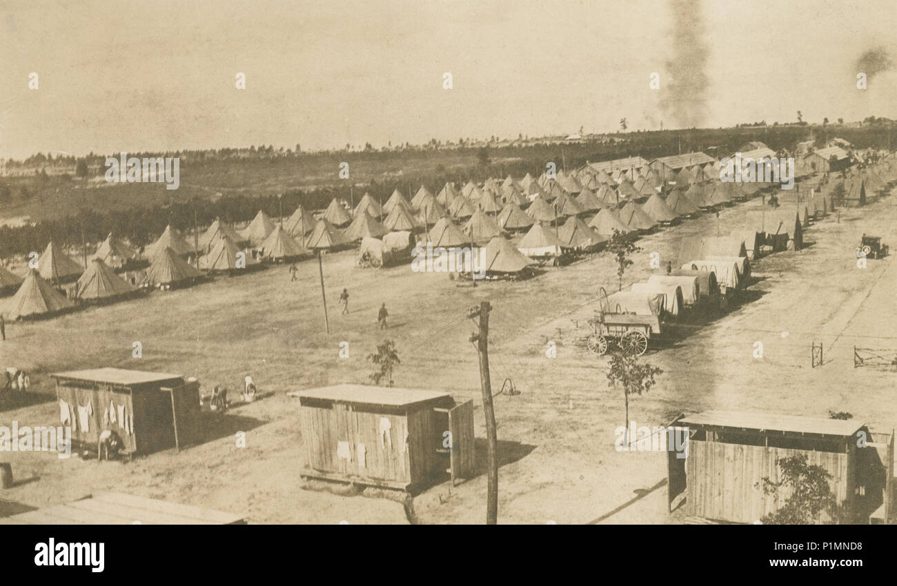 Antike 1917 Foto, Camp Hancock in Georgien. Camp Hancock in der Nähe von Augusta, Georgia war eine militärische Cantonment, die während des Ersten Weltkrieges eröffnet es einen Flugplatz und es diente als Basis für eine behält sich enthalten. Stockfoto