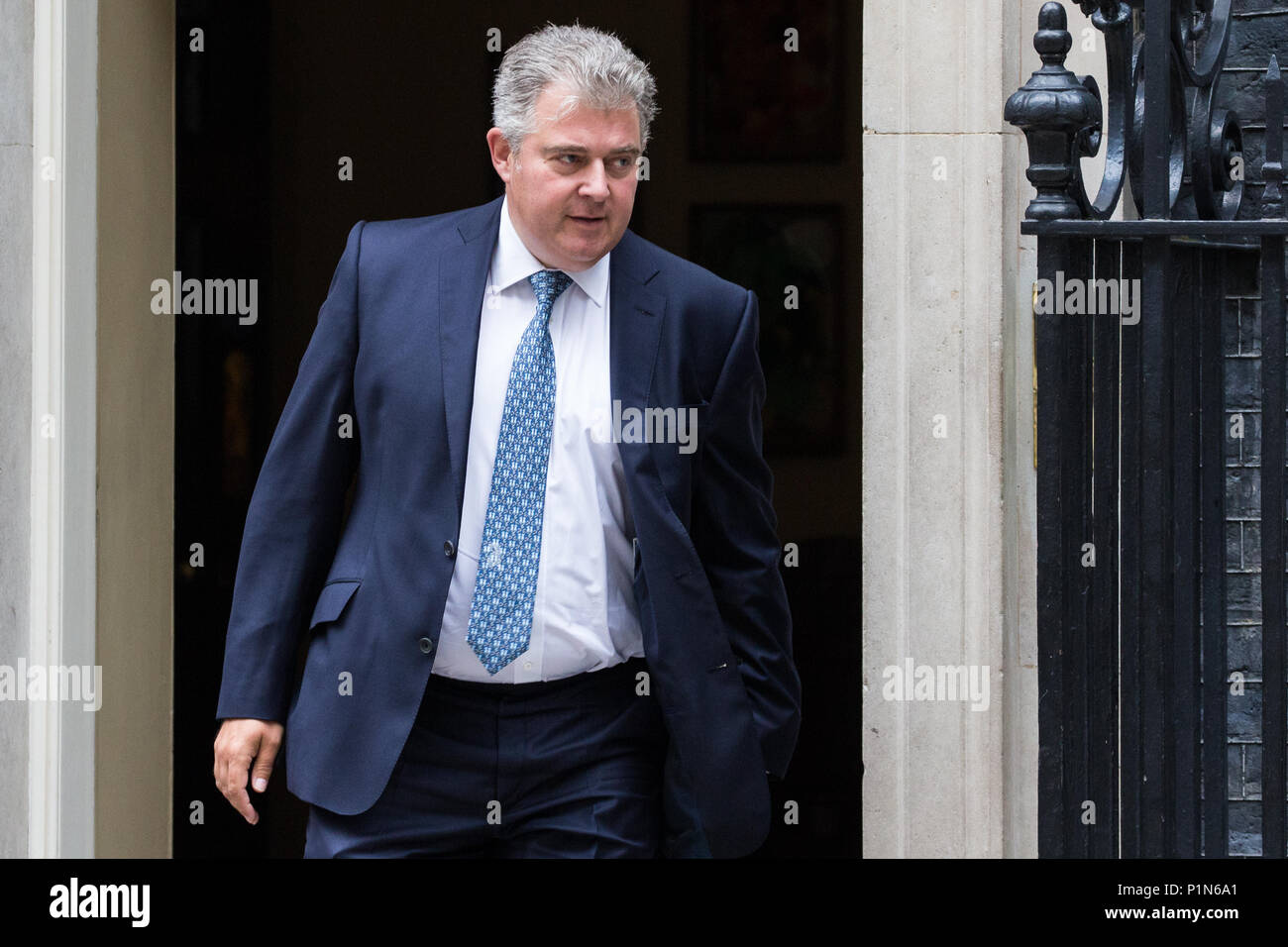 London, Großbritannien. 12 Juni, 2018. Brandon Lewis MP, Minister ohne Portfolio, Blätter 10 Downing Street nach einer Kabinettssitzung vor dem Unterhaus Aussprache und Abstimmungen über Änderungsvorschläge des House of Lords zur EU Rückzug Rechnung vorgeschlagen. Credit: Mark Kerrison/Alamy leben Nachrichten Stockfoto