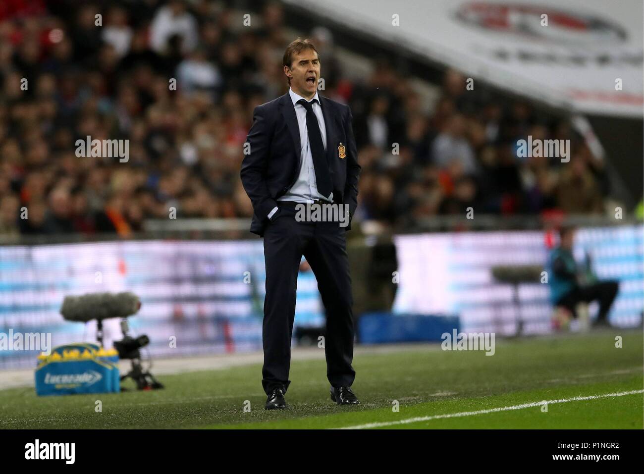 Spanien manager Julen Lopetegui während der Internationalen freundlich im Wembley Stadion, London. Datei FOTOS: Das spanische Team Auswahl Trainer, Julen Lopetegui, mittellos von seiner Position Stockfoto