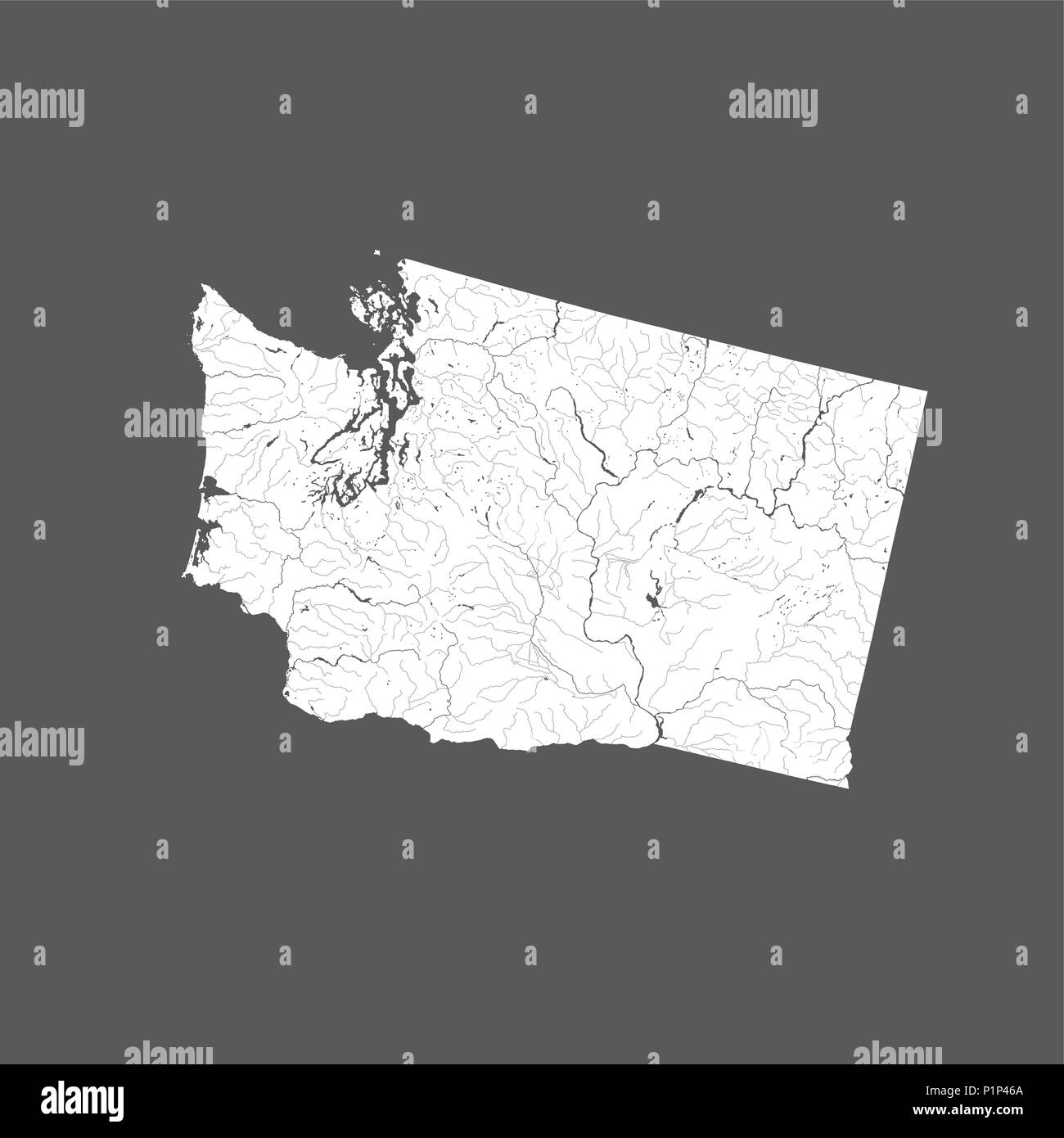 Der USA-Karte von Washington. Hand gemacht. Flüsse und Seen sind dargestellt. Bitte sehen Sie sich meine anderen Bilder von kartographischen Serie - sie sind alle sehr Deta Stock Vektor