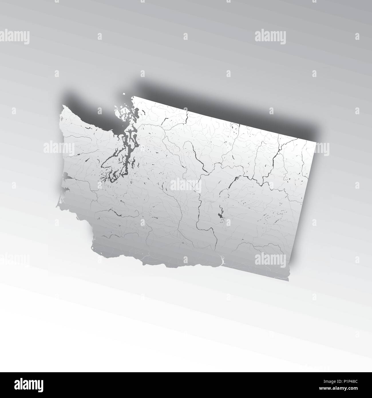 Der USA-Karte von Washington mit Papier schneiden. Hand gemacht. Flüsse und Seen sind dargestellt. Bitte sehen Sie sich meine anderen Bilder von kartographischen Serie - Stock Vektor