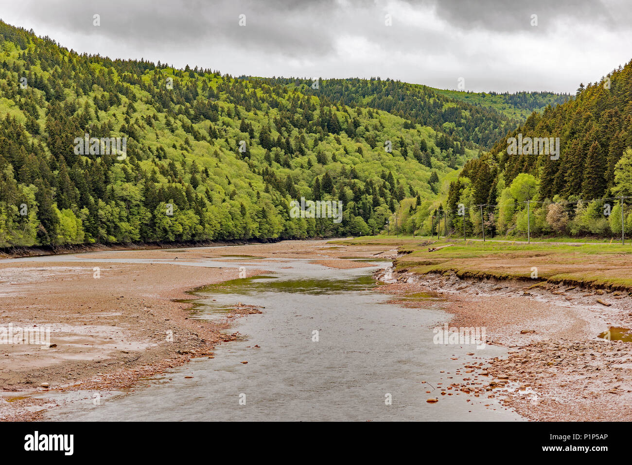 Das Ende der 45 River fließt in die Bucht von Fundy in Alma New Brunswick, Kanada. Stockfoto