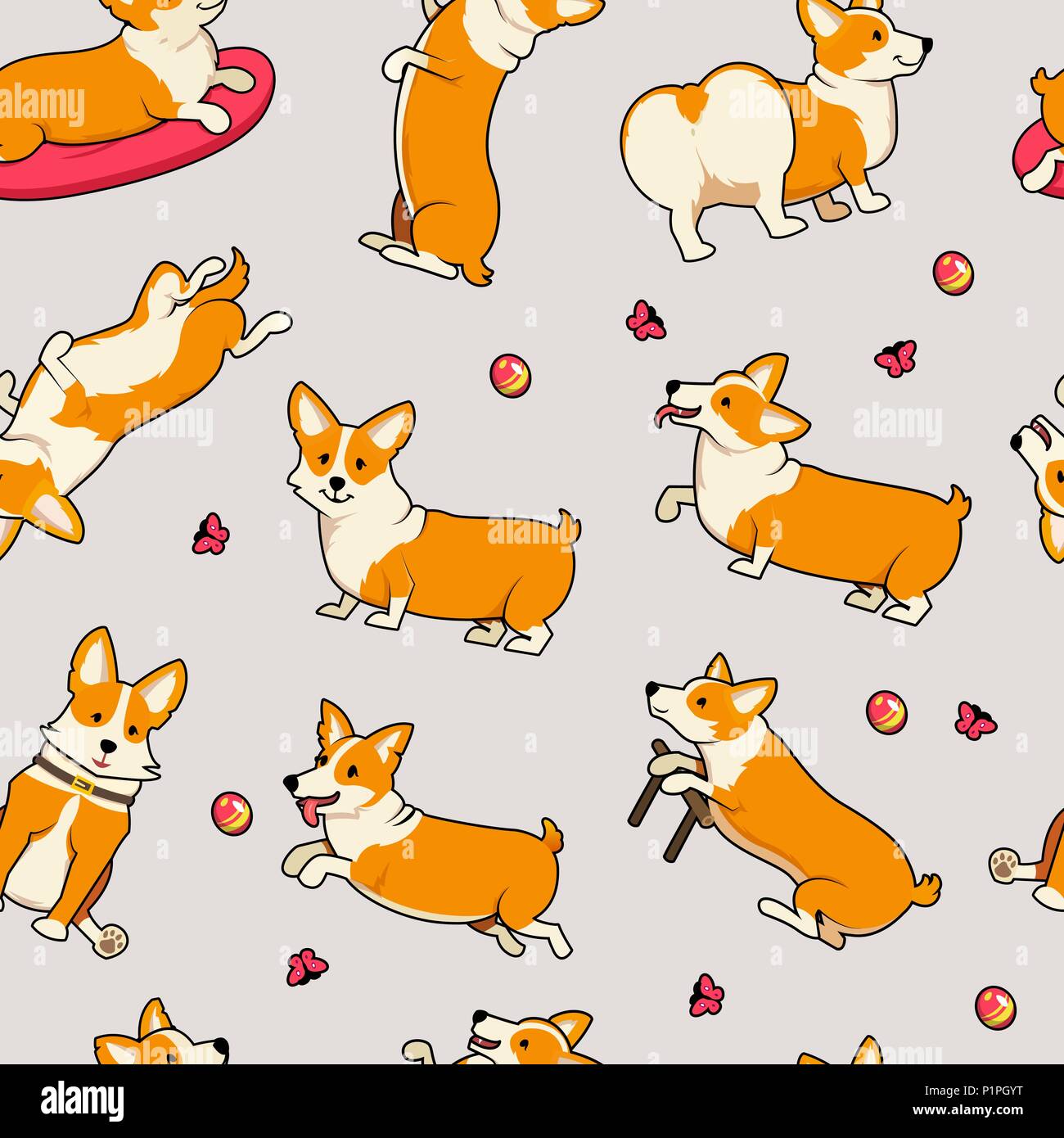 Nahtlose Muster Susse Hunde Rasse Welsh Corgi Pembroke Auf Weissem Hintergrund Ein Haustier Ein Gluckliches Royal Tier Fur Madchen Lustig Roten Haaren Welpe Sieht Aus Wie Ein Fuchs Vector Illustration Stock Vektorgrafik