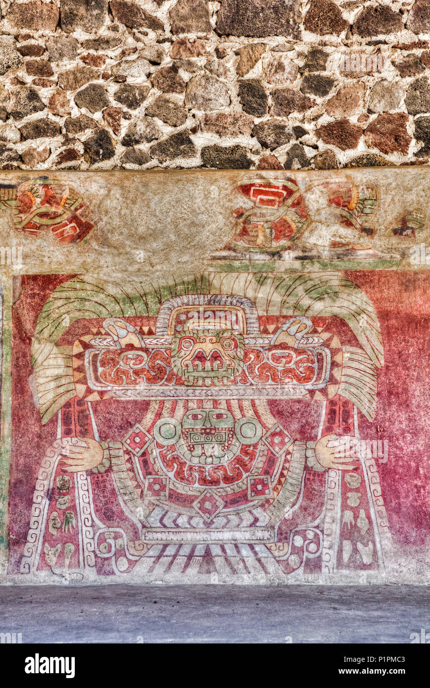 Wandbild der Jade Goddess (oder Thaloc), Palast der Tetitla, Teotihuacan Archäologische Zone; Mexico, Mexiko Stockfoto