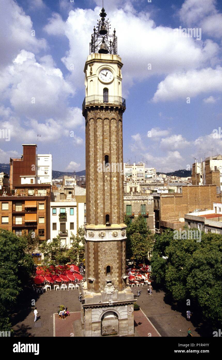 Plaza Rius i Taulet en El Barrio de Gràcia (Vista desde el Ayuntamiento). Stockfoto