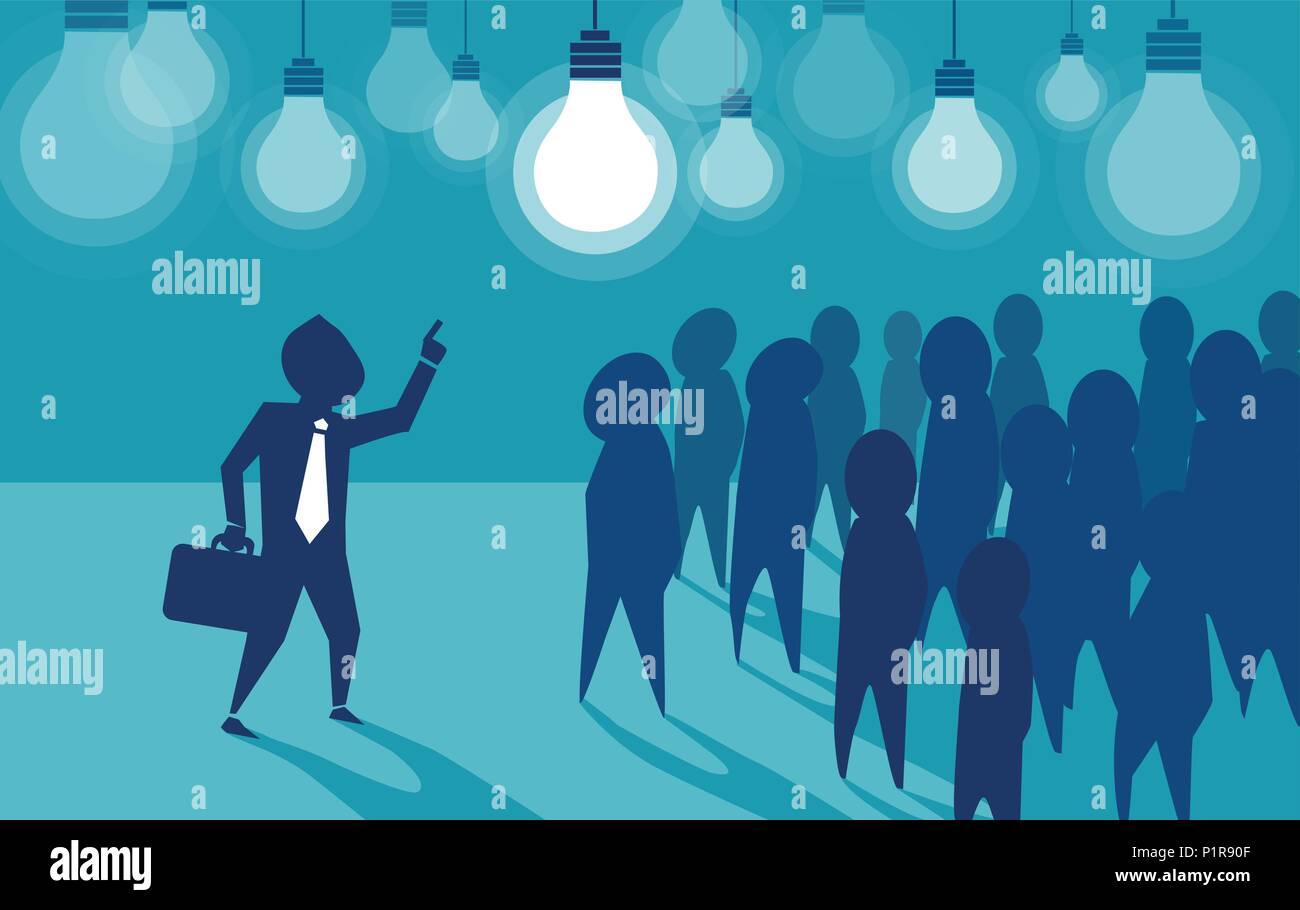 Vektor Bild der Geschäftsmann mit Idee und aufschlussreich, dunkle Masse. Stock Vektor