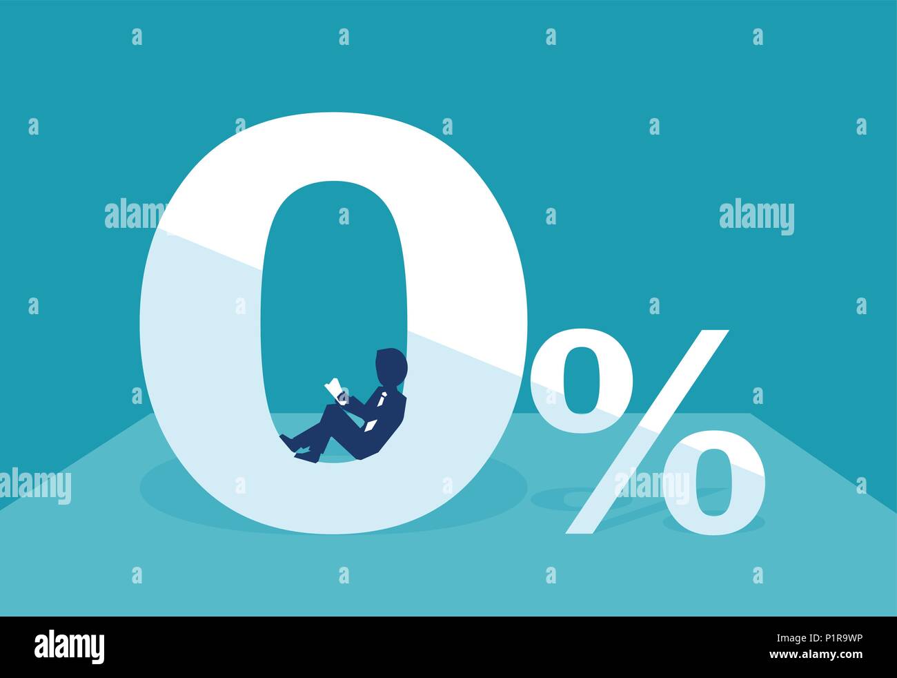 Flat Style des Menschen mit geringen Prozentsatz für Geld Darlehen auf blauem Hintergrund. Stock Vektor