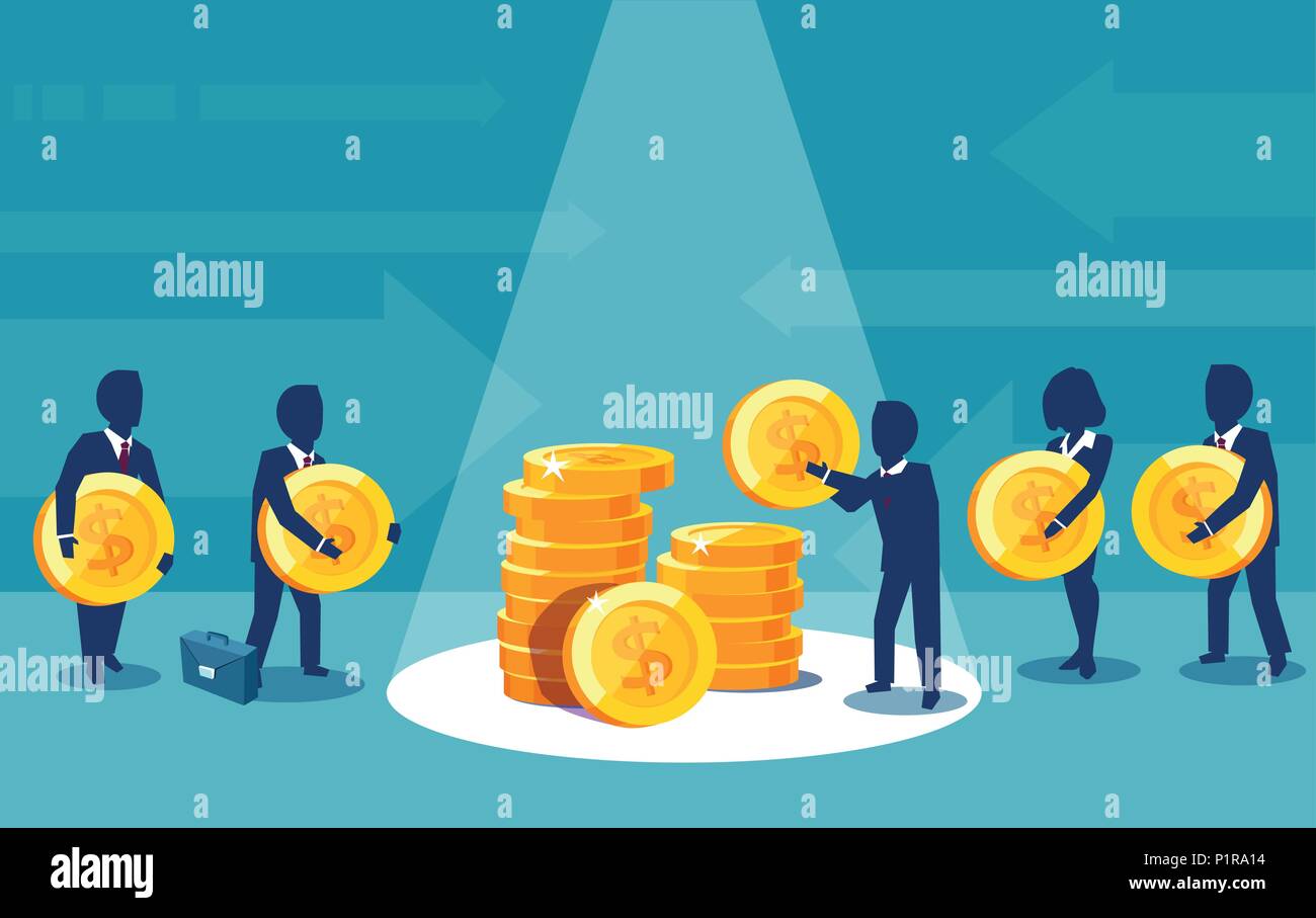 Der Vektor der Gruppe von Geschäftsleuten bezahlt Geld, finanzielle Beiträge Stock Vektor