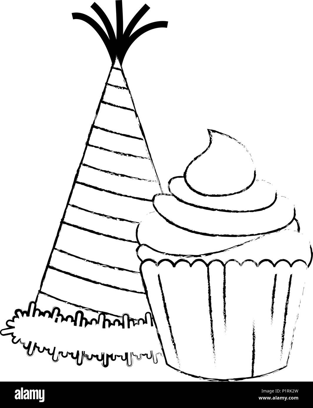 Party hut mit süßen Cupcake Vector Illustration Design Stock Vektor