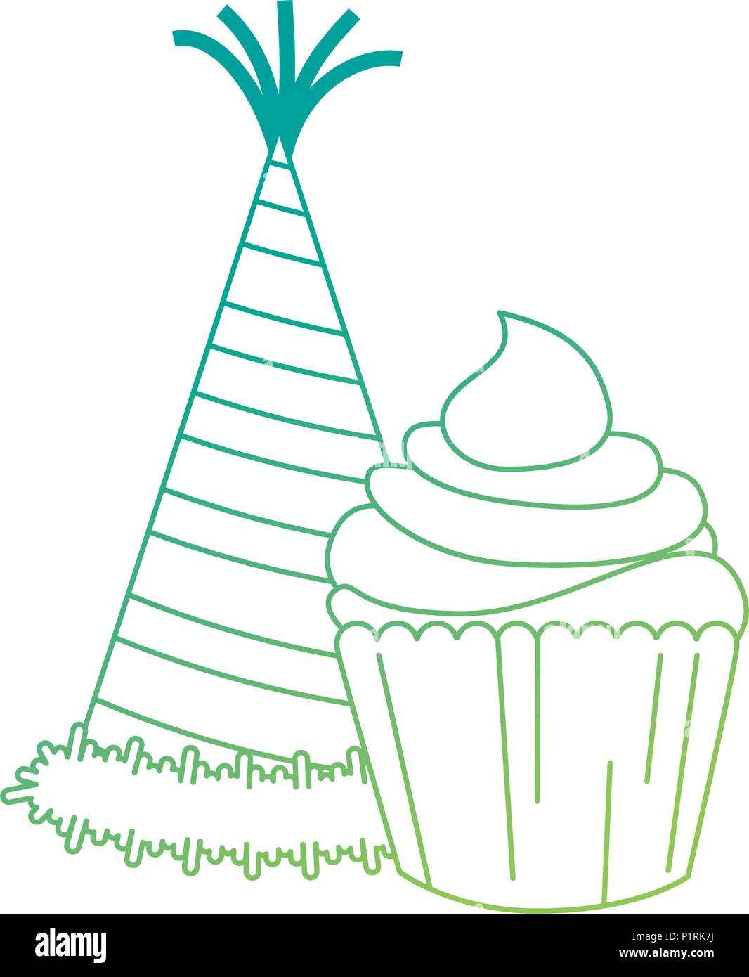 Party hut mit süßen Cupcake Vector Illustration Design Stock Vektor