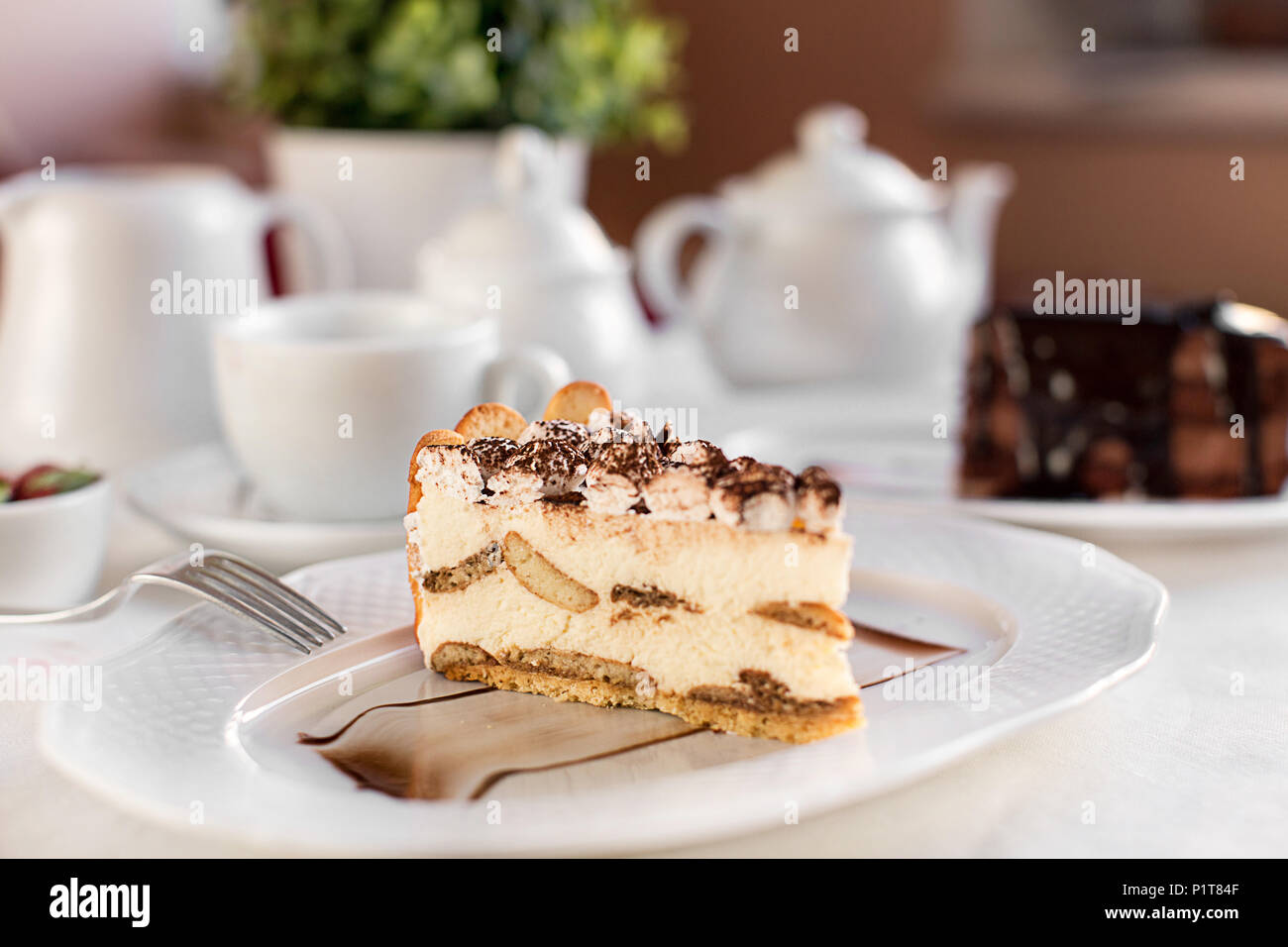 Stück leckeren Dessert Tiramisu Stockfoto