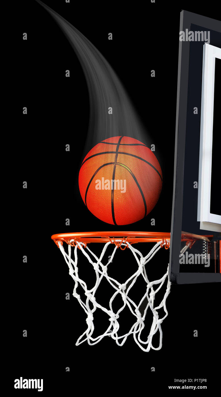 Basketball fliegen, ein Ziel. Stockfoto