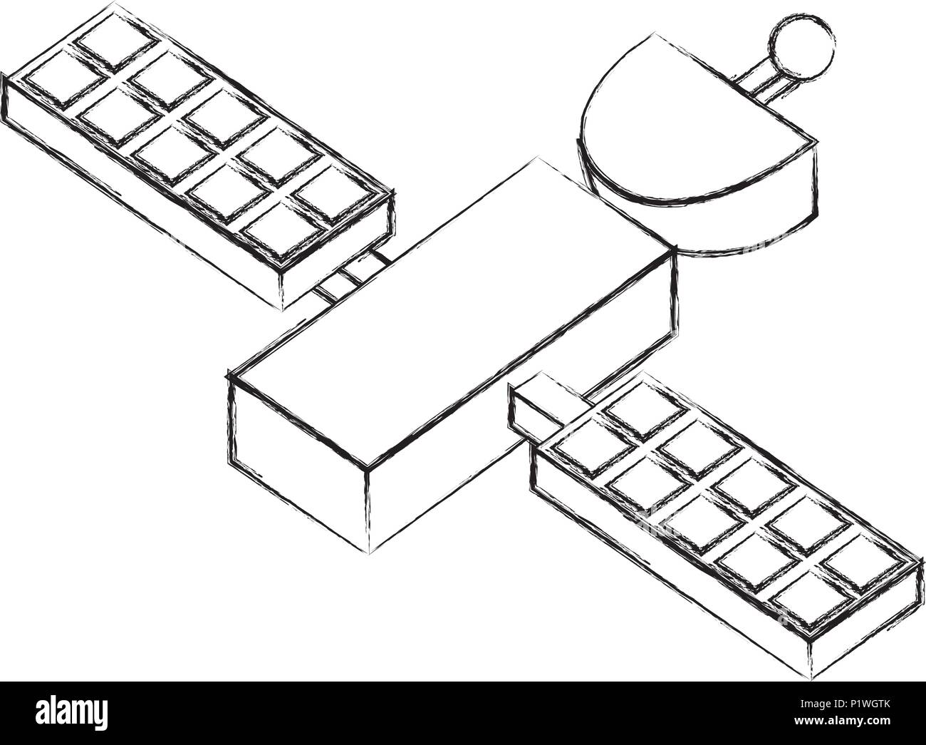 Kommunikation über Satelliten übertragung Vektor-illustration Skizze Stock Vektor