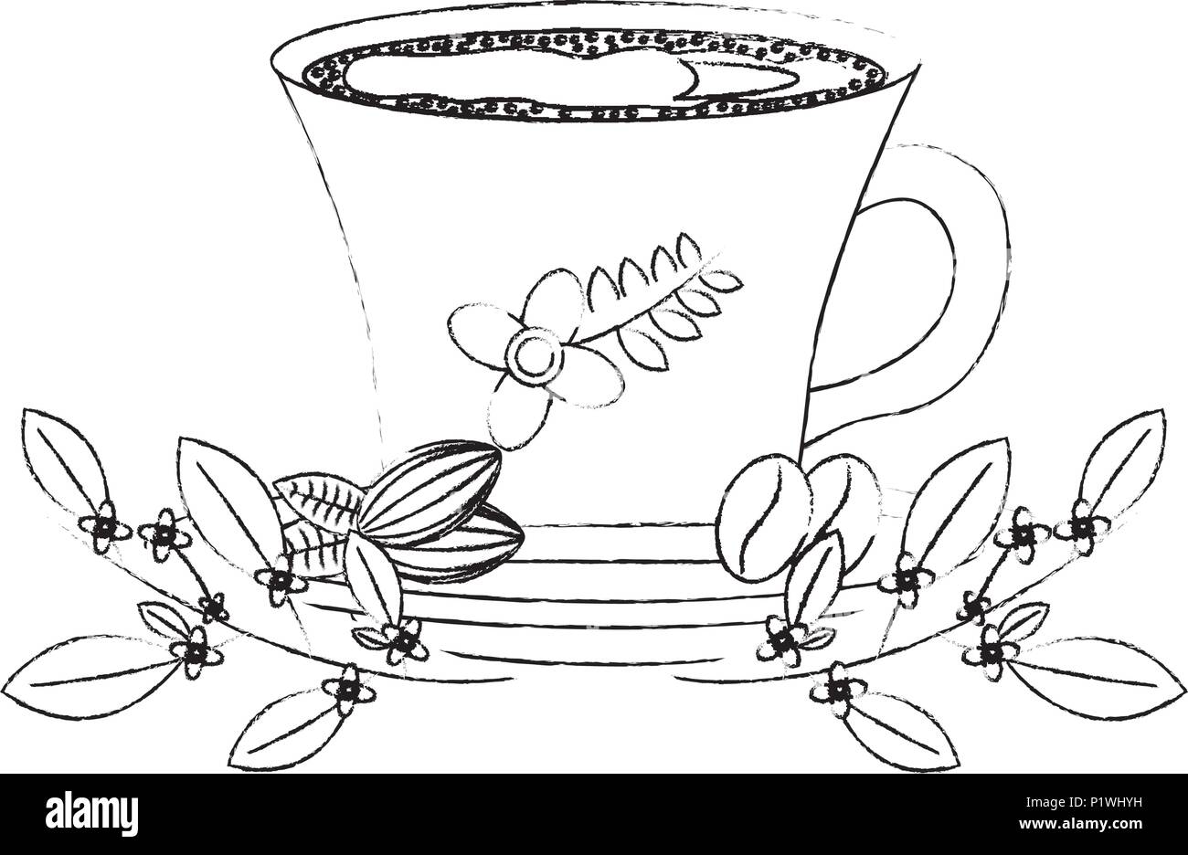 Kaffeetasse mit Samen Zweig dish Vektor-illustration Skizze Stock Vektor