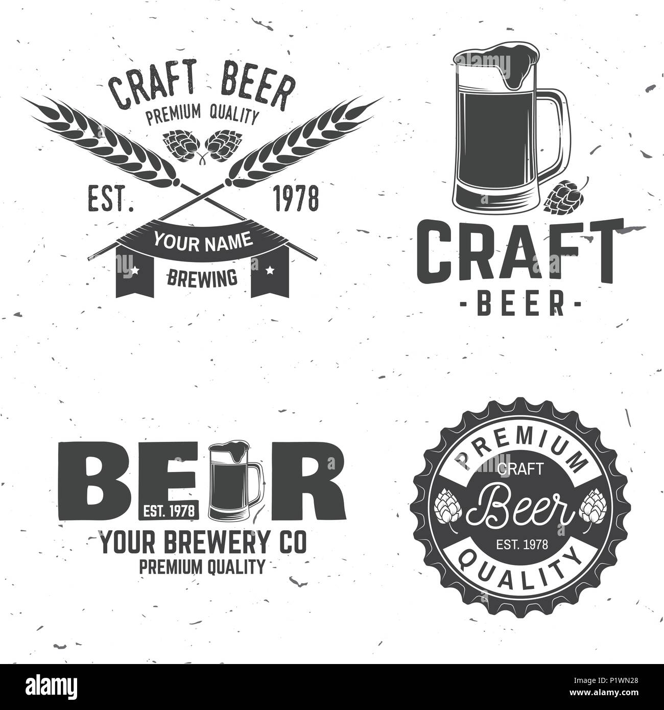 Satz von Handwerk Bier Abzeichen mit Hopfen und Tragen. Vector Illustration. Vintage Design für eine Bar, ein Pub und ein Restaurant. Untersetzer für Bier. Stock Vektor