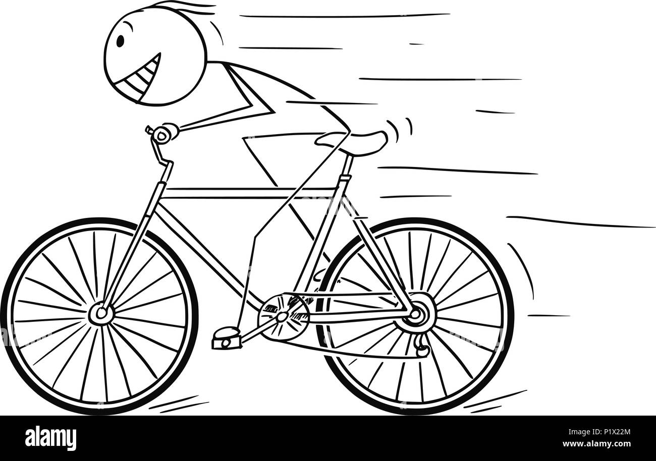 Cartoon von Mann, schnell auf dem Fahrrad Stock Vektor