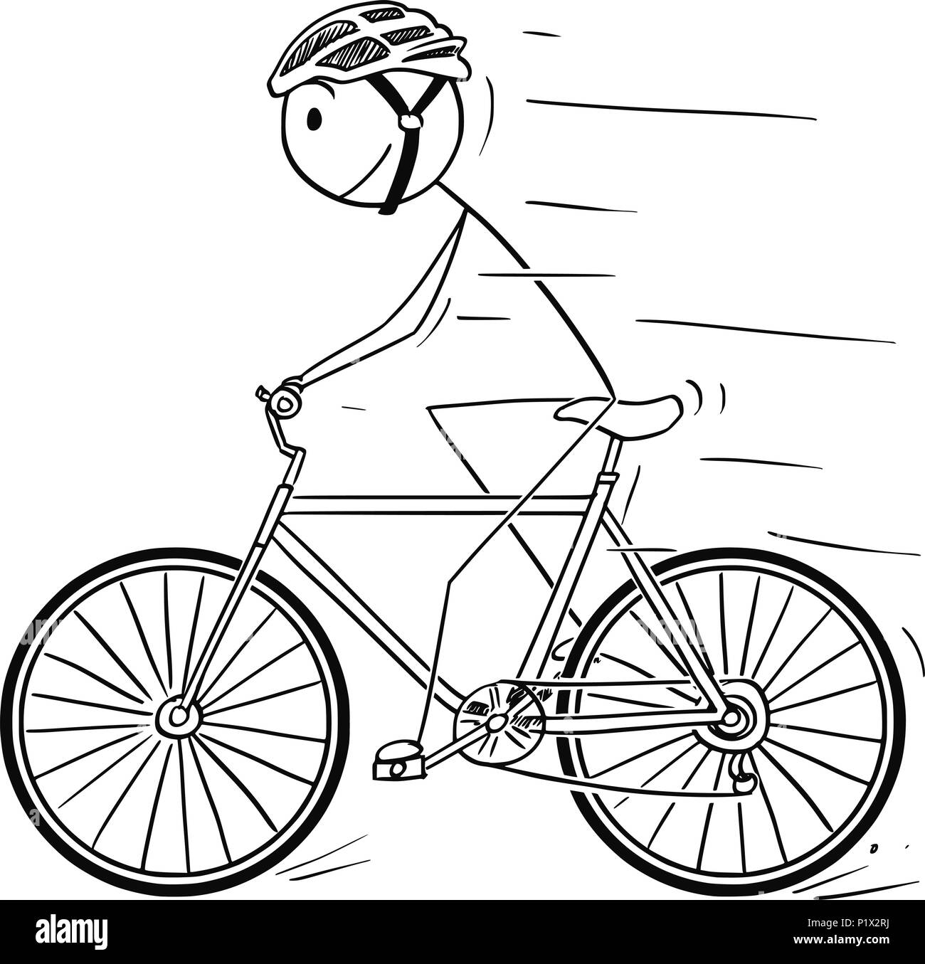 Cartoon von Mann mit Helm Reiten auf dem Fahrrad Stock Vektor
