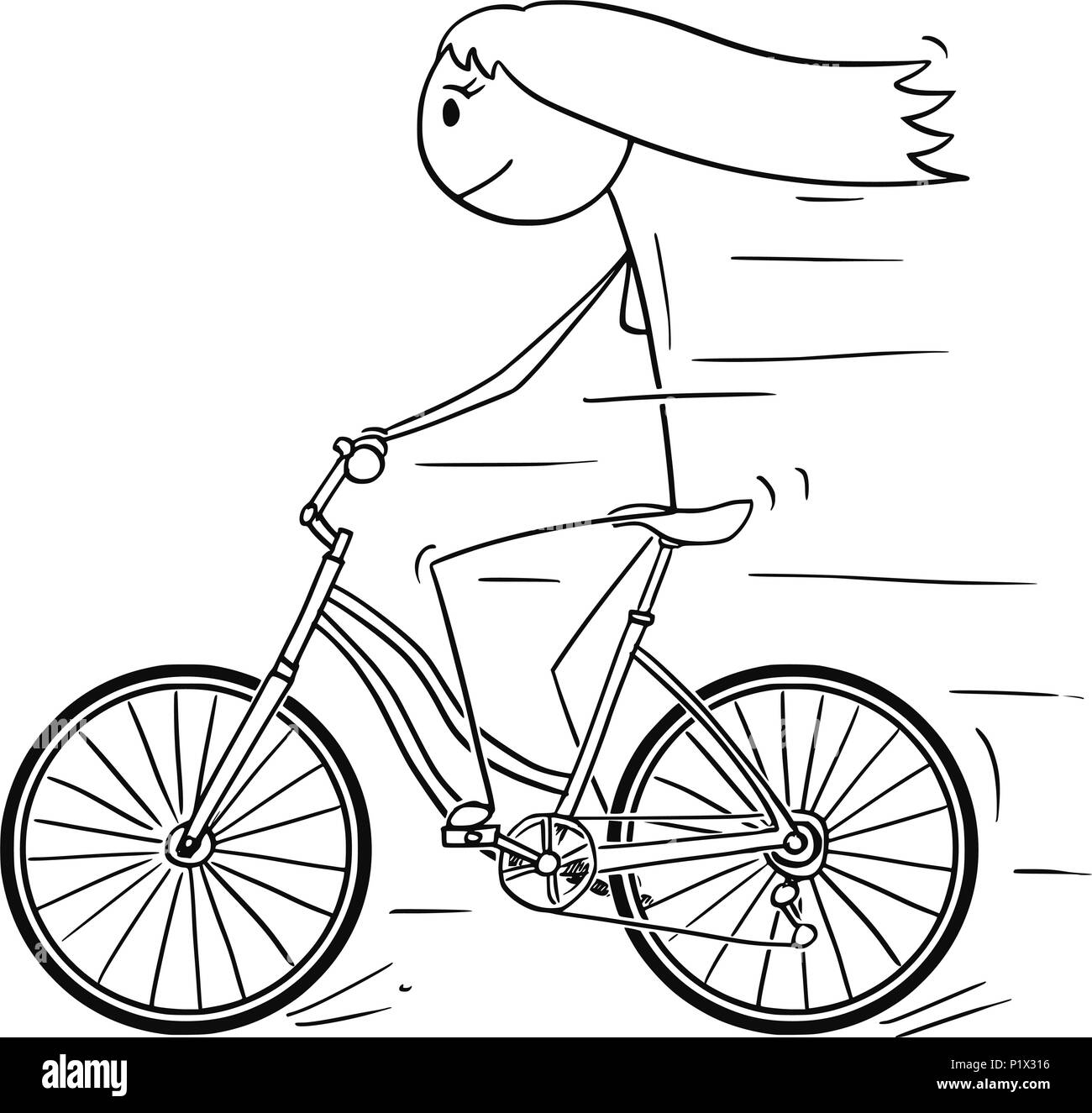Mädchen fahren fahrrad zeichnen Schwarzweiß-Stockfotos und -bilder - Alamy