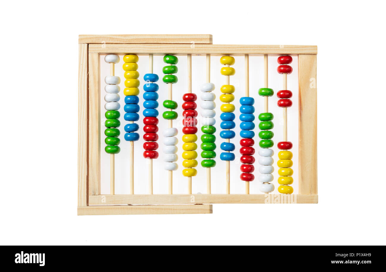 Mathematische Konzept. Abacus, Holz-, ausgeschnitten und auf weißem Hintergrund Stockfoto