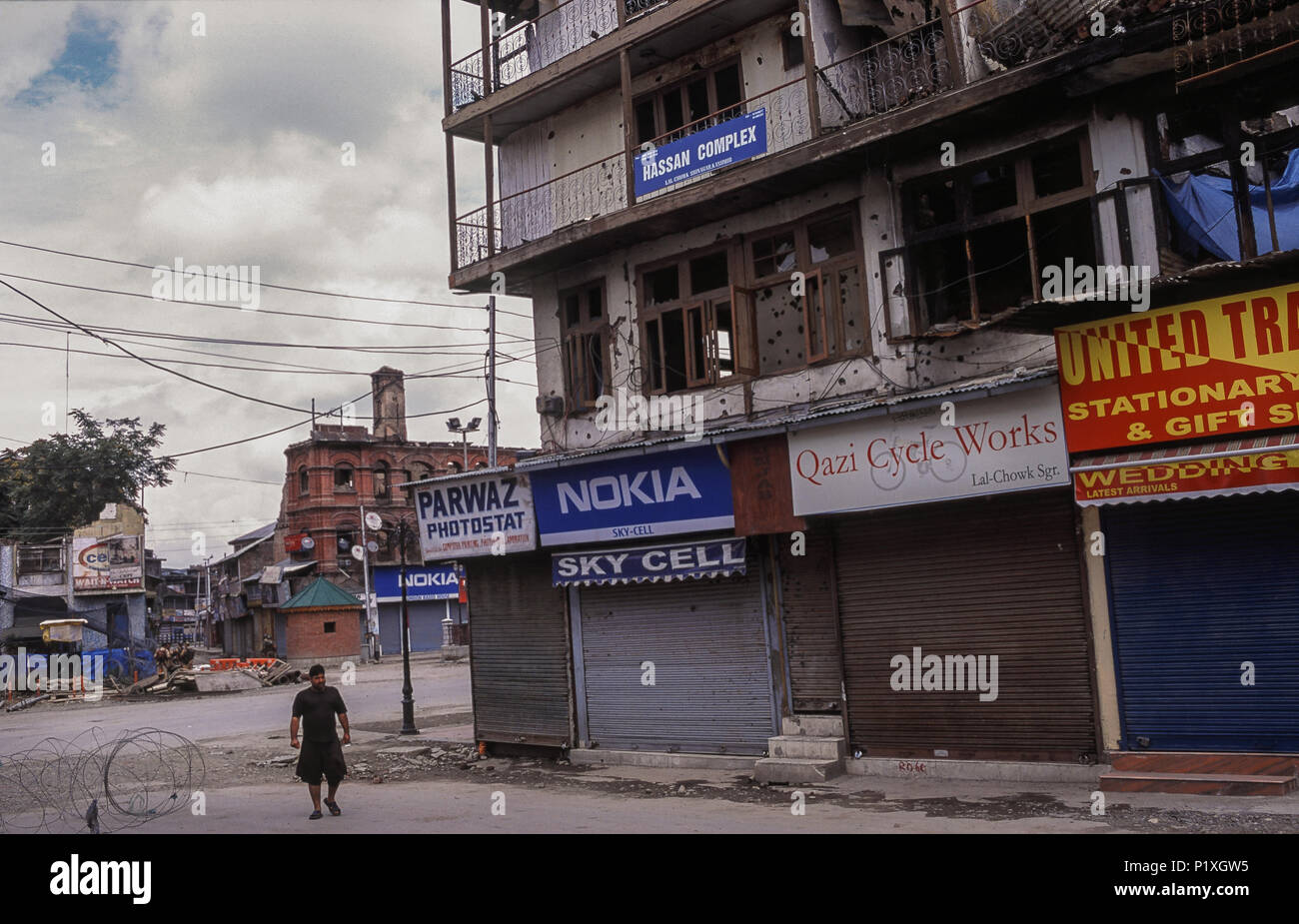 Srinagar, Indien, street Szene während der Ausfahrt sperren Stockfoto