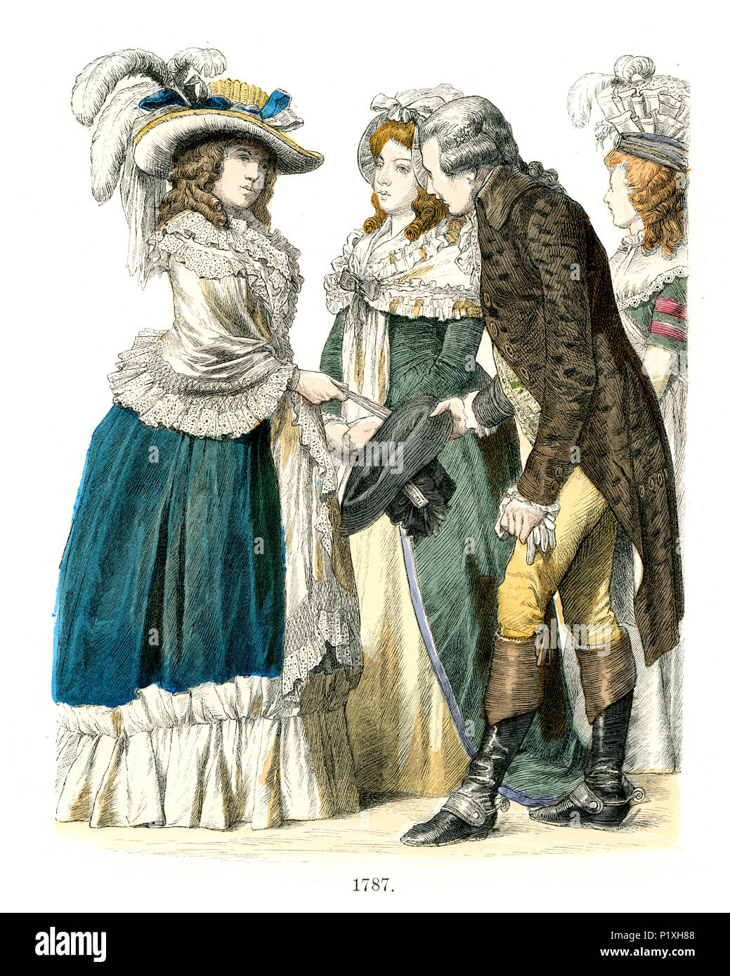 Vintage Gravur der Geschichte der Mode, Kostüme von Deutschland 18. Stockfoto