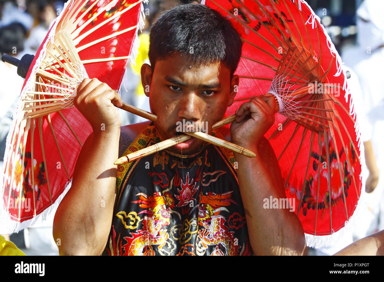 Vegetarisches Festival (Chinesische neun Götter Festival) in Phuket, Thailand. Stockfoto