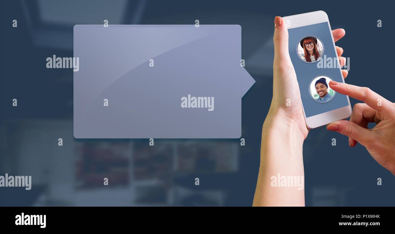 Sms-App auf dem Telefon in der Hand mit chat Profile Stockfoto