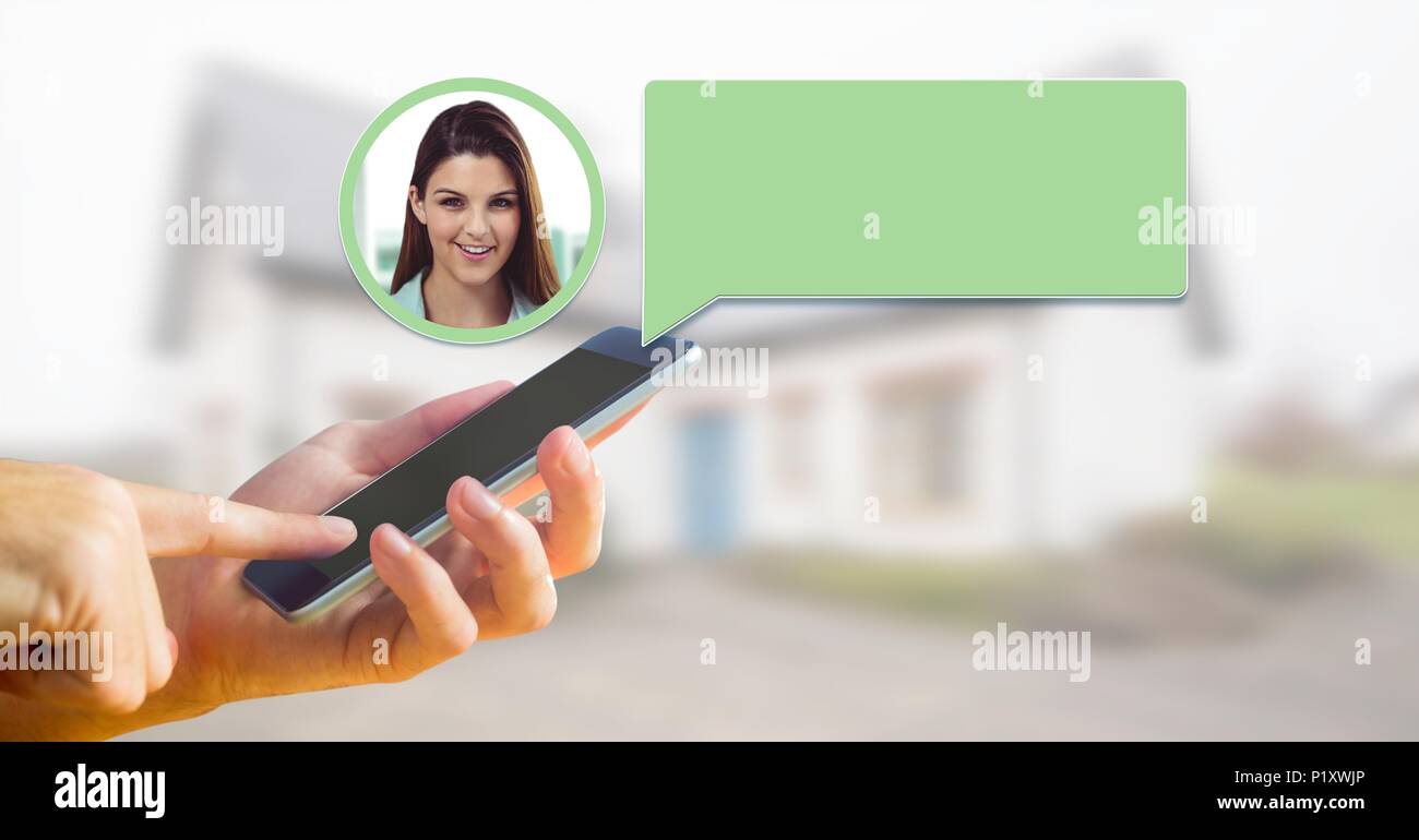 Sms-App auf dem Telefon in der Hand mit Chat Profil Stockfoto