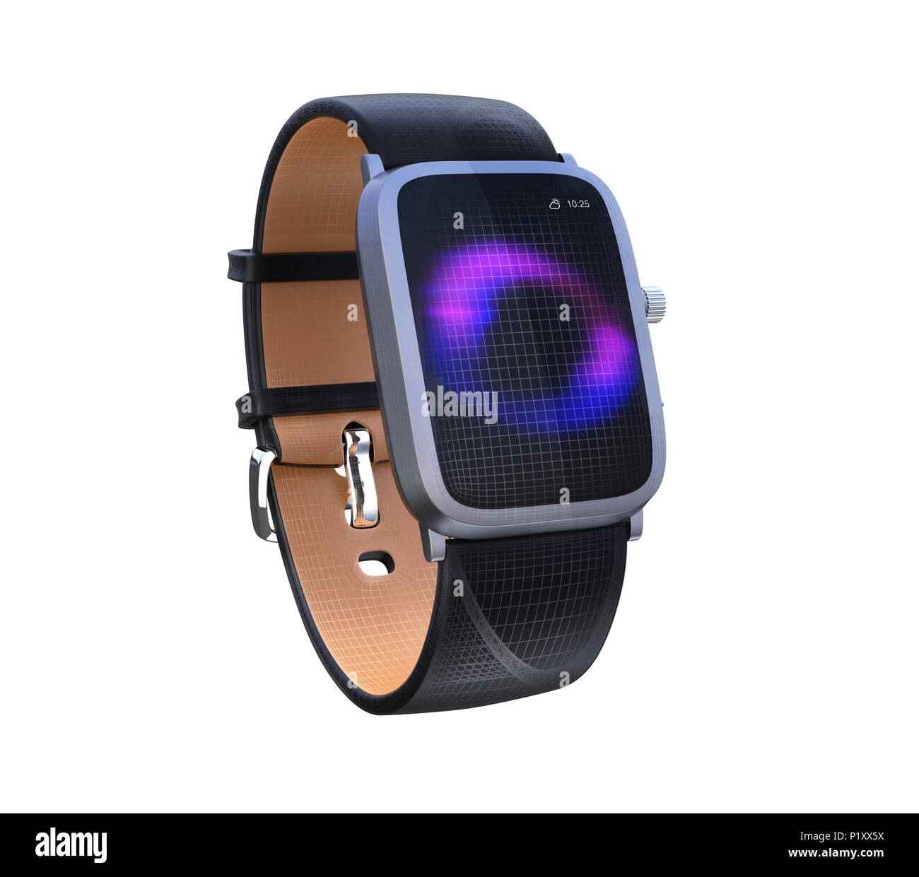 Smart watch Leder Armband mit schwarzer Farbe auf weißem Hintergrund. 3D-Bild. Stockfoto