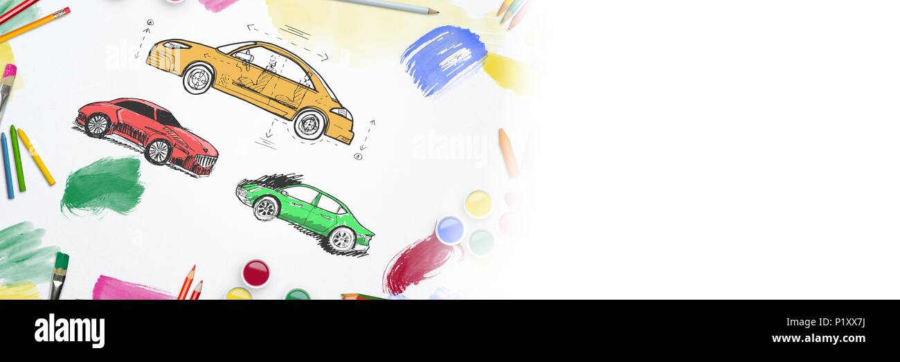 Skizze des Autos Hand zeichnen und kreativen Kunst Objekte Stockfoto