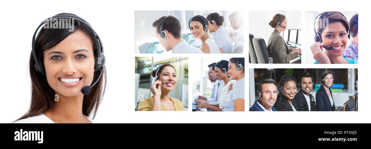 Collage von Customer Service Help Team im Call Center Stockfoto