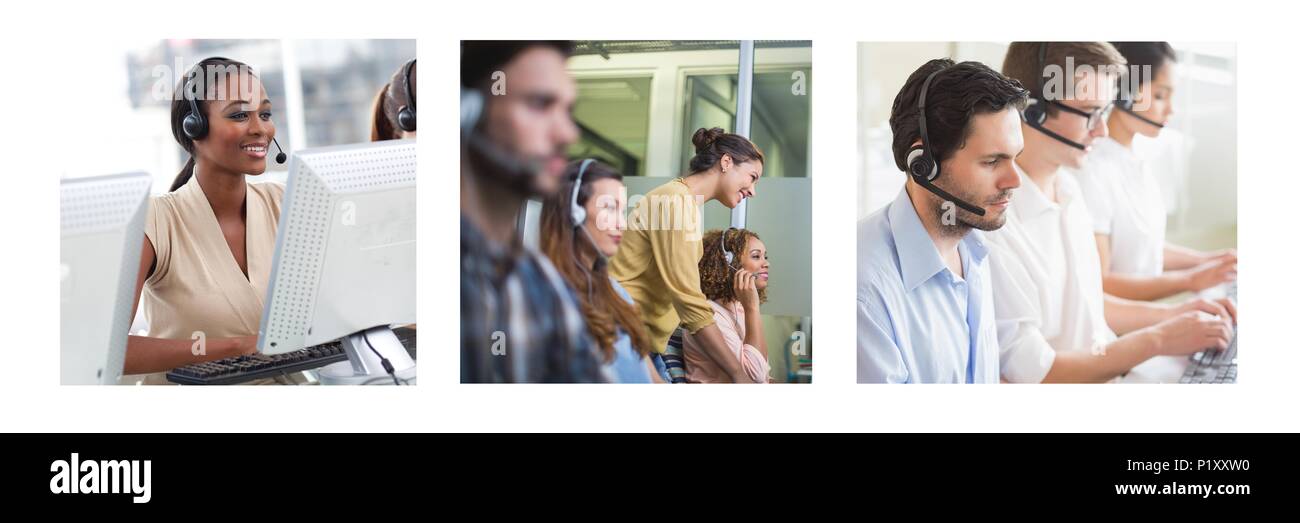 Collage von Customer Service Help Team im Call Center Stockfoto