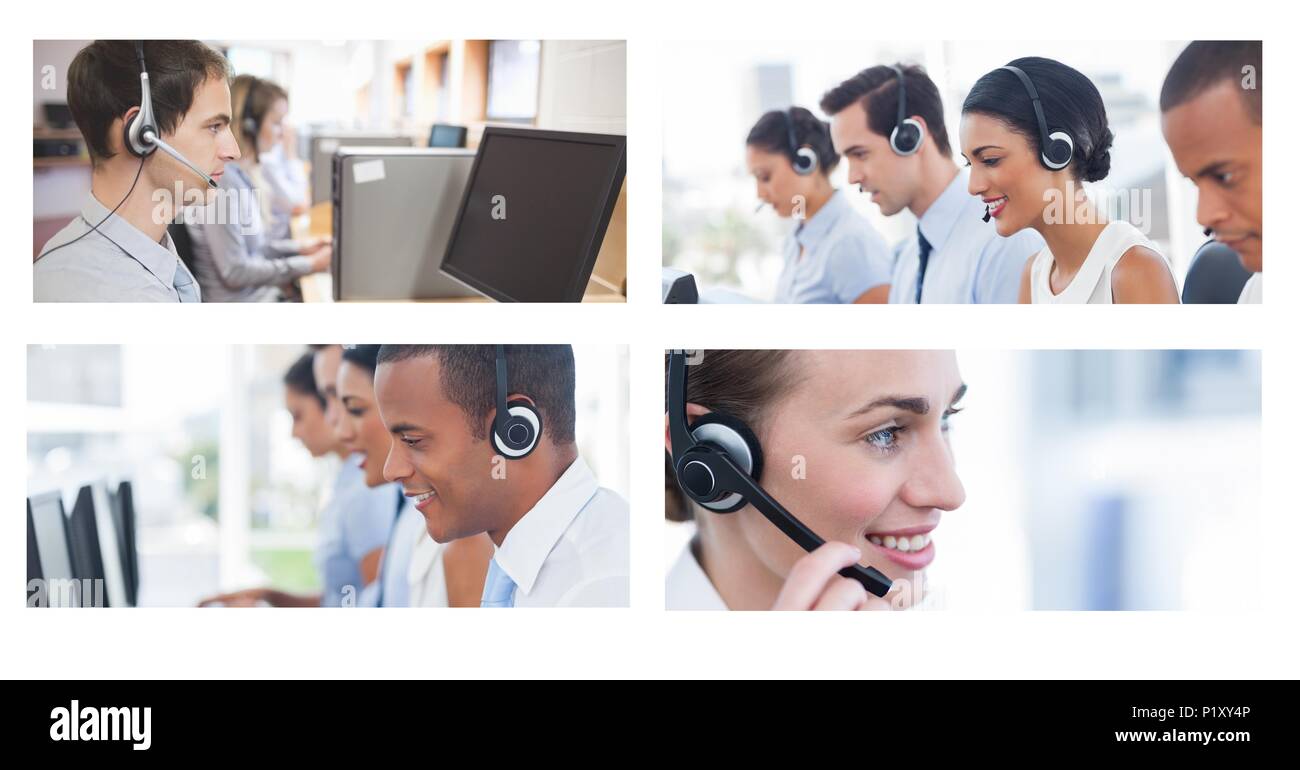 Collage von Customer Service Help Team im Call Center Stockfoto