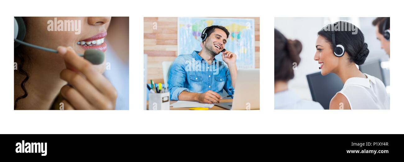 Collage von Customer Service Help Team im Call Center Stockfoto