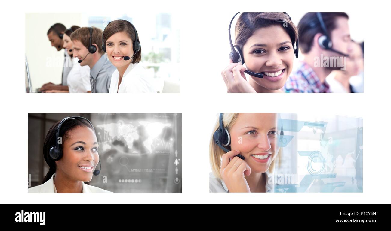 Collage von Customer Service Help Team im Call Center Stockfoto