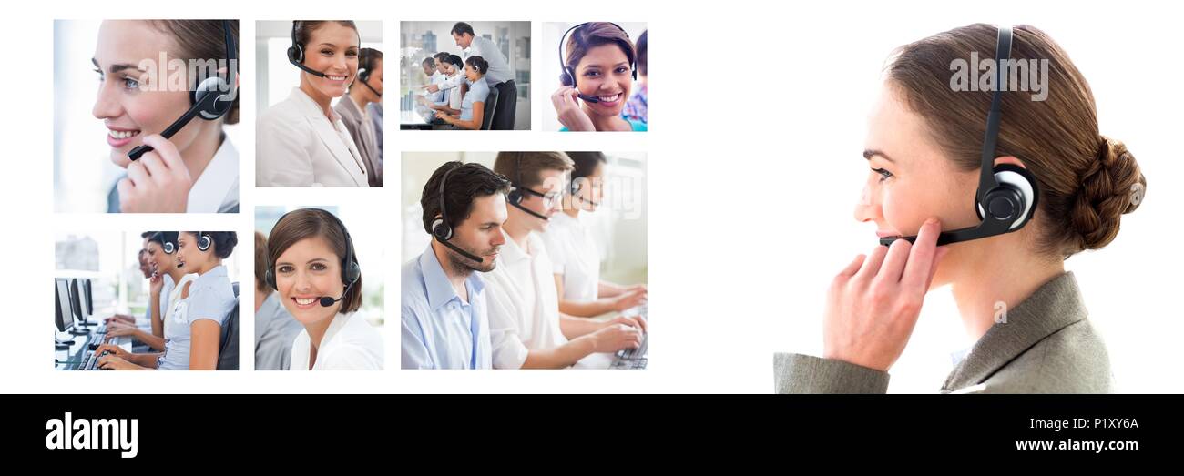 Collage von Customer Service Help Team im Call Center Stockfoto