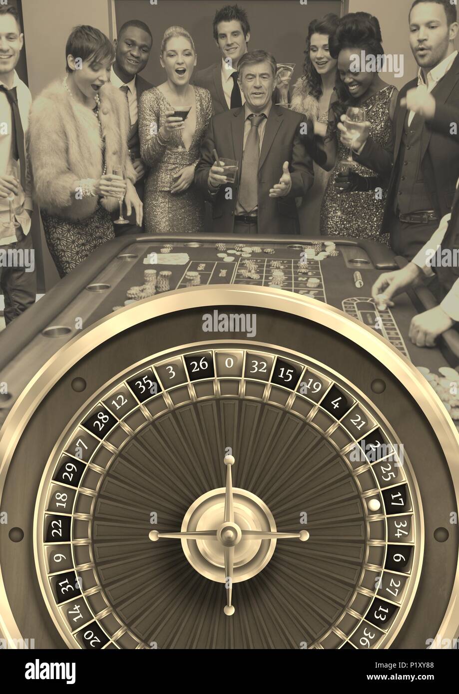 Gruppe von Menschen spielen casino roulette spiel Stockfoto