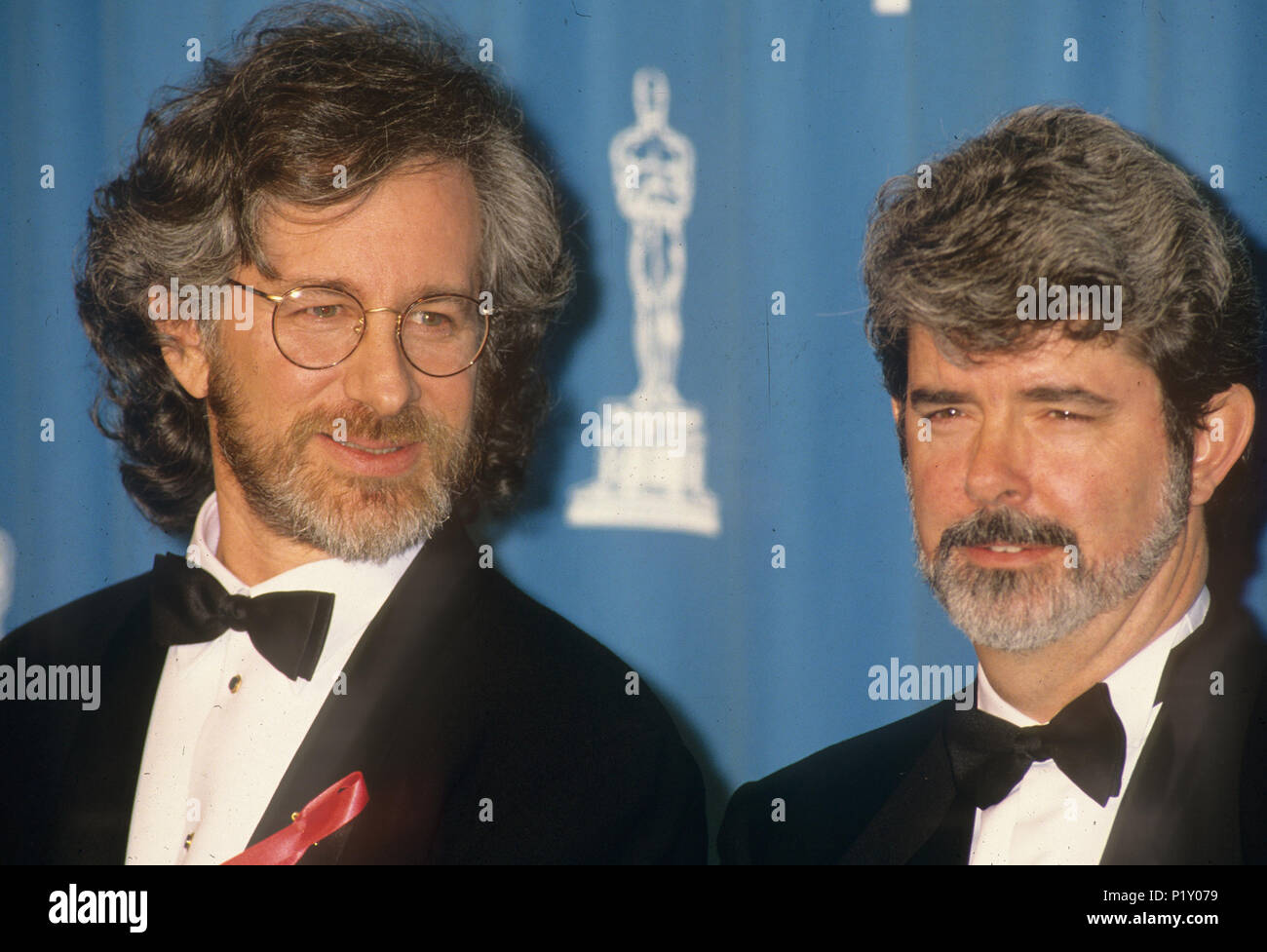 STEVEN SPIEL 1295 Berg mit anderen amerikanischen Film Produzent George Lucas über 1995 Links. Foto: Jeffrey Mayer Stockfoto