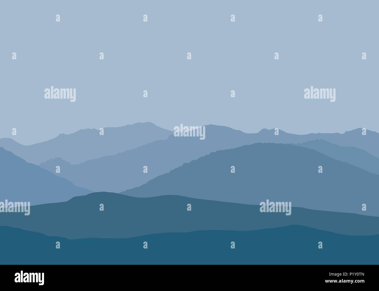 Vector Illustration von Berggipfeln in misty Haze unter Grau-blauer Himmel - einfach flach Stock Vektor